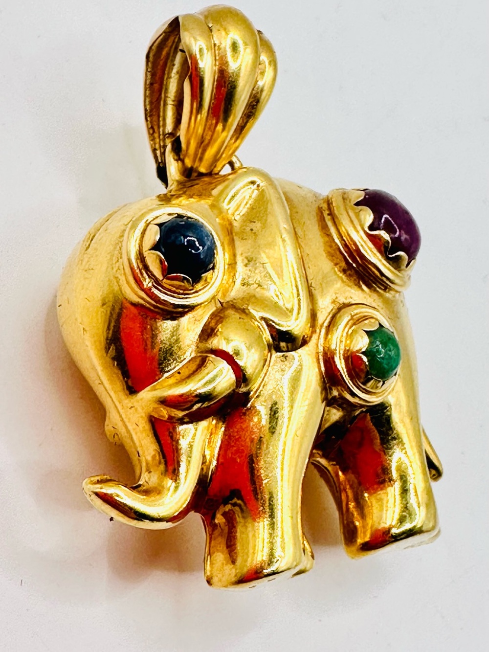 Vintage 18K Gold 750 Elephant Pendant Multicolor Gemstones 9.22g - Picture 7 of 9